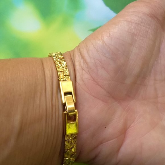 vintage 70s cubic zirconia pebbled gold plate tennis bracelet NWOT - Picture 4 of 10